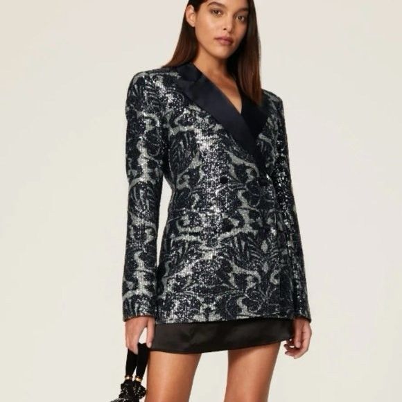 Rotate Jackets & Blazers - Rotate Birger Christensen Augustina Sequin Blazer Women’s Size 6 Black/ Silver